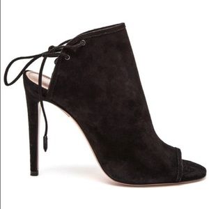 Brown Aquazzura Suede Peep Toe Pumps